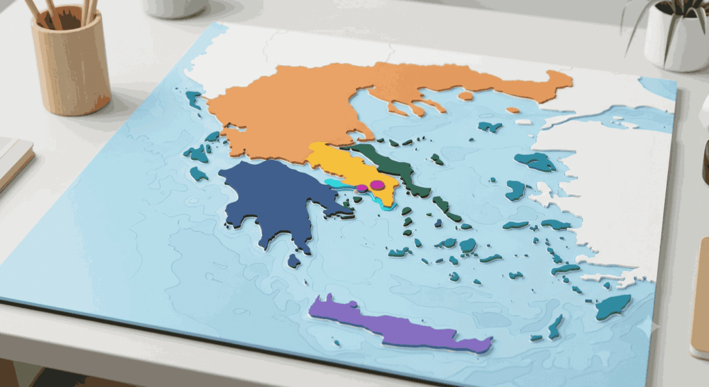 Carte des régions de Grèce pour choisir où vivre sa retraite — comparatif zones géographiques