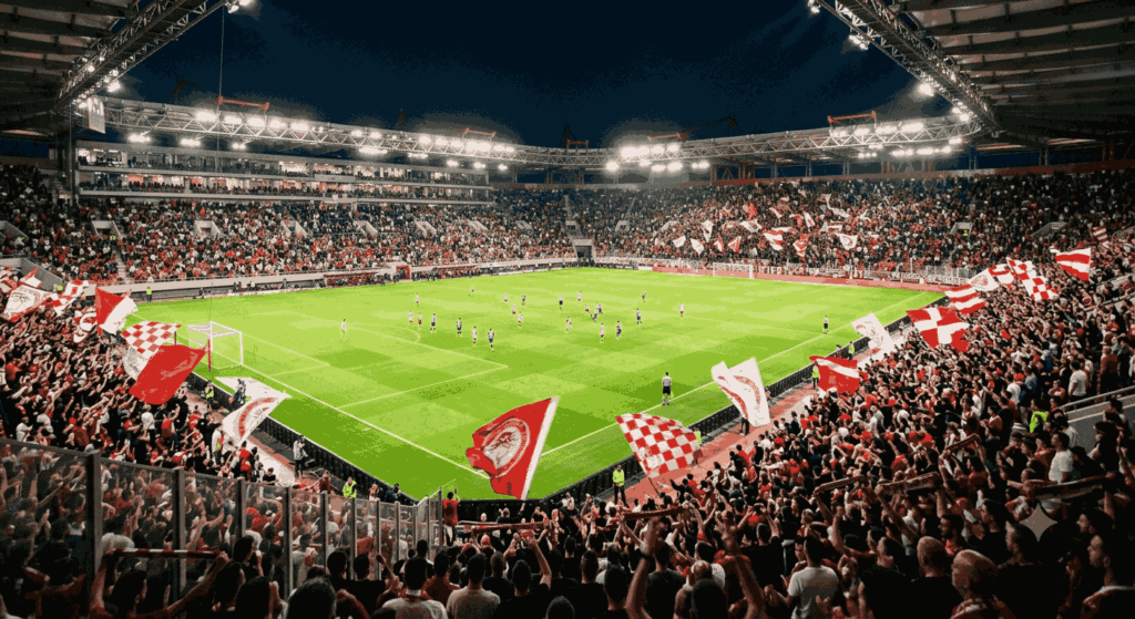 Stade Karaïskakis du Pirée — ambiance d'une soirée Olympiakos lors d'un séjour découverte en Grèce